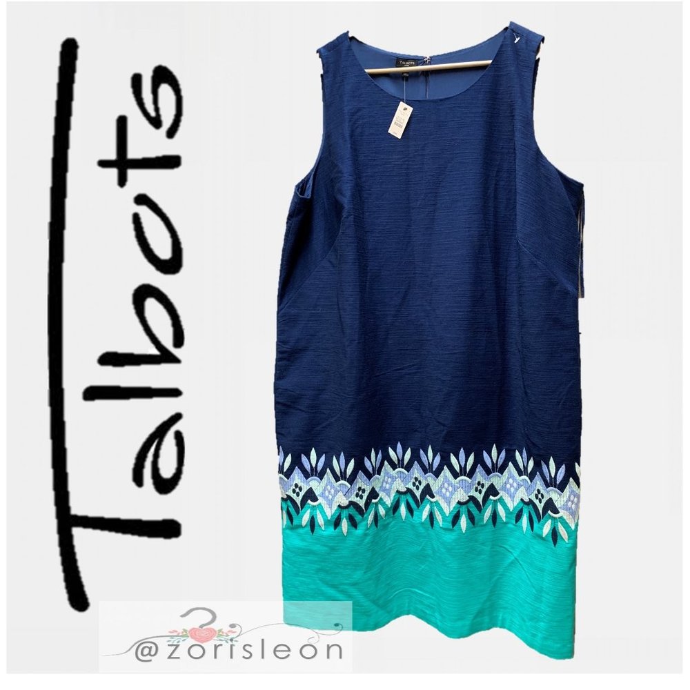 Blue Floral Embroidered Sleeveless Shift Dress